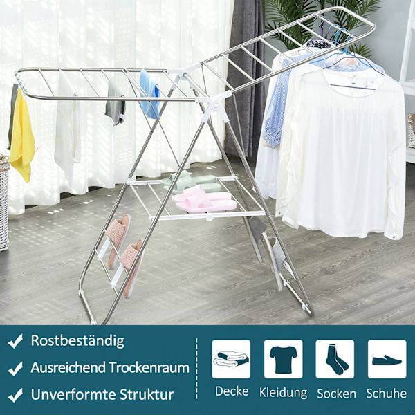 Clothes Airer Taitettava Kannettava Siipikuivain Teleskooppivarret Ruostumaton Teräs Muovi Hopea + Valkoinen 146X60,5X98Cm