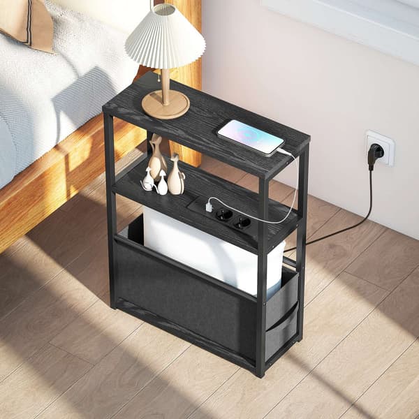 Sidebord med ladestation, sort, 45x18x60cm