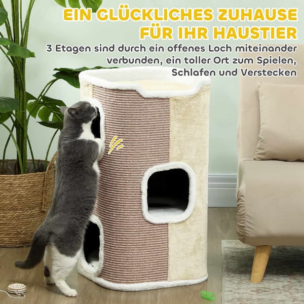 Kradsetræ til katte, 3 niveauer, blødt plys, beige