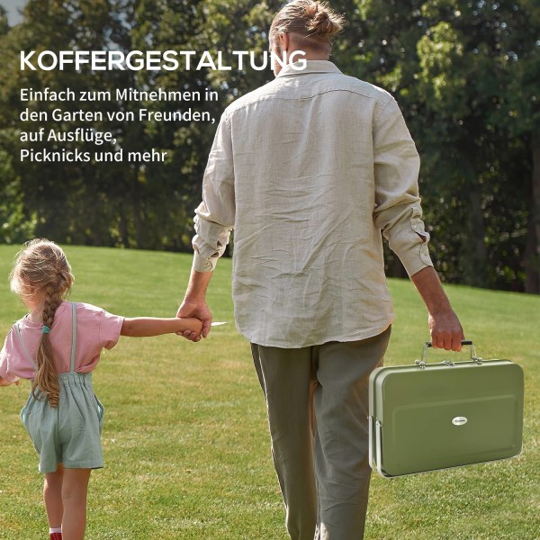 Pöytägrilli, Hiiligrilli Hiilialustalla, Grilliteline, Kahva, Piknik, Puutarha, Ruostumaton Teräs, Vihreä