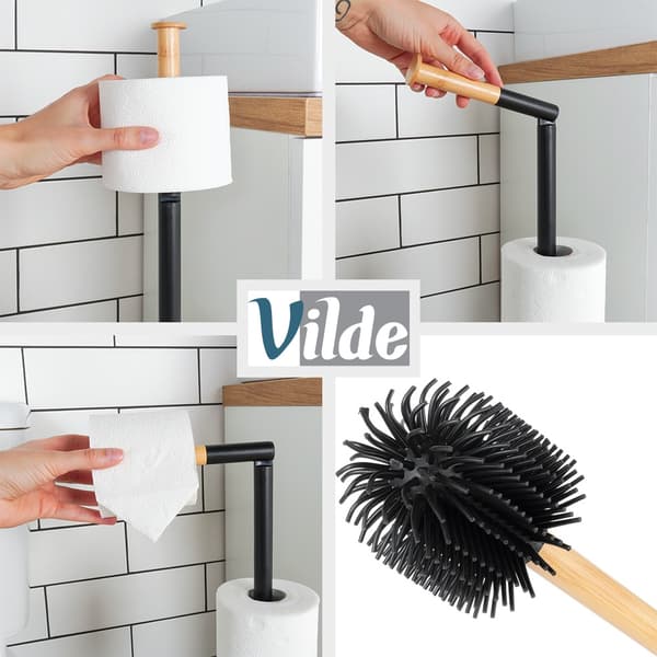 Toiletpapirholder med børste, sort, 66 cm