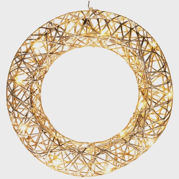Julkrans, 30 cm, Guld, 20 LED-lampor, Batteritimer