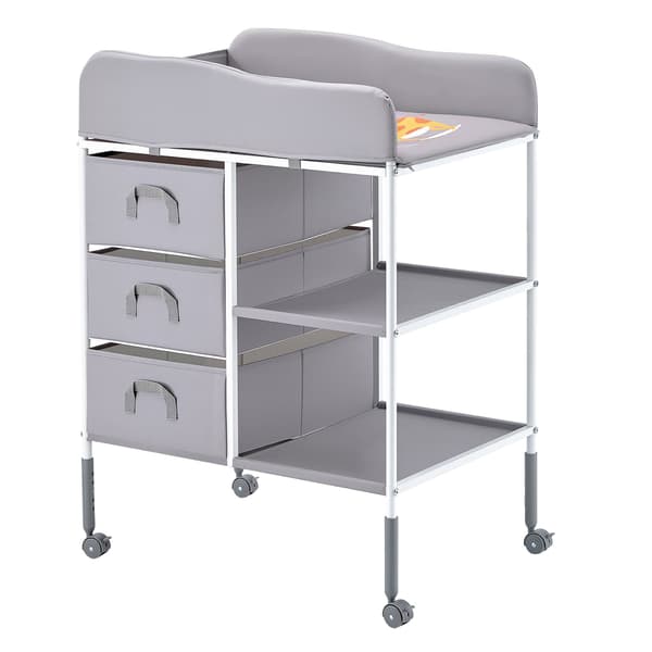 Puslebord, justerbar højde, 3 skuffer, grå