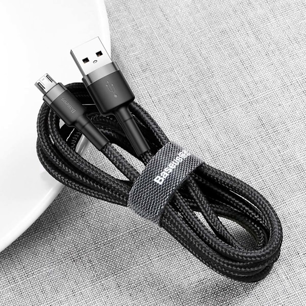 Kestävä joustava kaapeli USB microUSB QC3.0 2.4A 1M musta ja harmaa