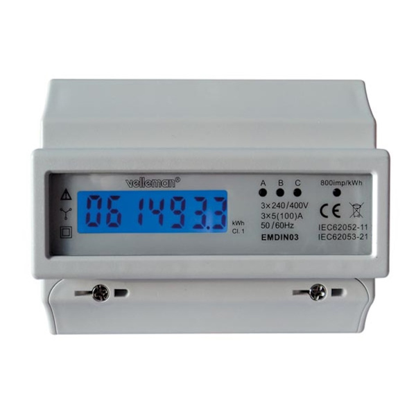 3 Fas - 7 Modul Din Rail Mount Kwh Meter - För professionell användning