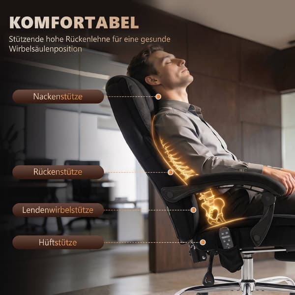 Ergonomisk kontorstol med massage, fodstøtte, sort
