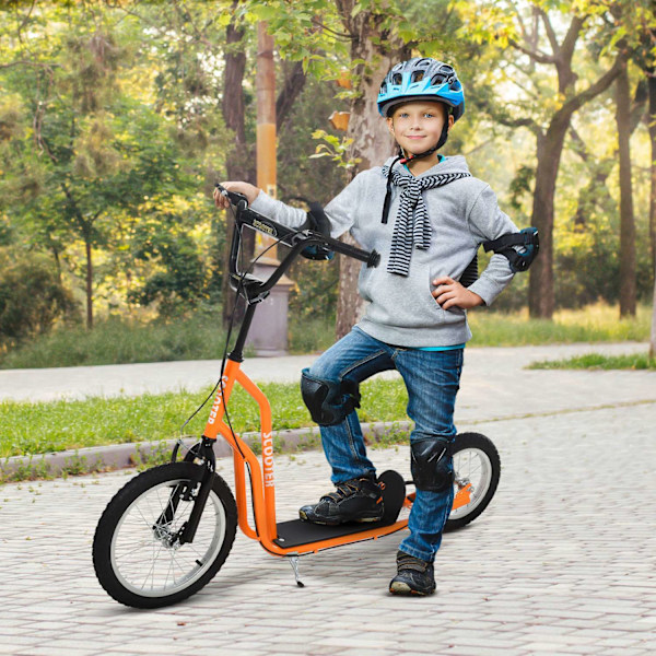 Barnskoter från 5 år, stadsskoter med pneumatiska däck 16/12 tum, orange, 135 x 58 x 88-94 cm