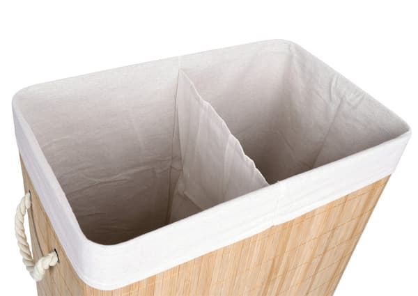 Bambuinen pyykkikori, 2 lokeroa, tilavuus 100 litraa