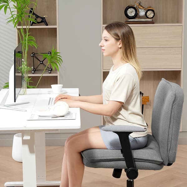 Kontorstol, Foldbare armlæn, Bredt linnedlook, Justerbar højde