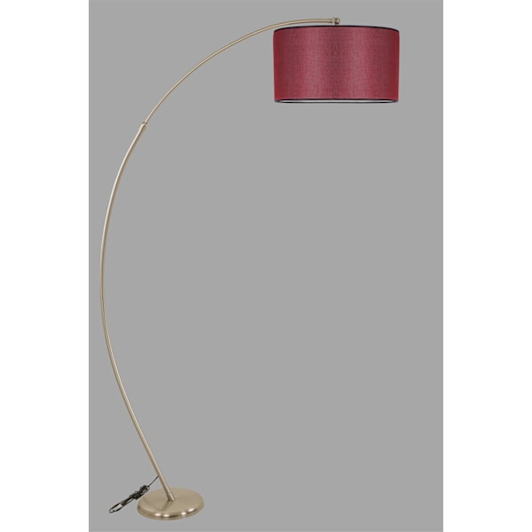 Gulvlampe Mısra Mat Krom Lambader Silindir Hasır Bordo Abajurlu