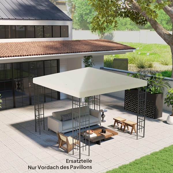Outsuuny Ersättningstak för Gazebo 3x3m Vattentätt Gazebo Takbyteskåpa för Garden Gazebo Oxford Tyg Ersättningsdelar 370gsm Krämvit