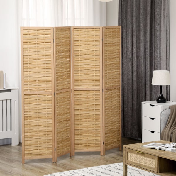 4-delt skærm, rumdeler, 160 x 170 cm skillevæg, foldbar privatskærm, rumdeler lavet af bambus, privatskærm til stue, soveværelse, natur