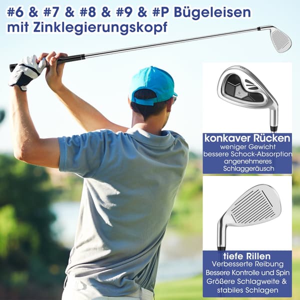 Miesten 9-osainen golfmailasetti, oikeakätisille, harmaa
