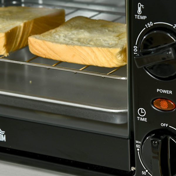 Miniovn 10 Liter 750W Lille Elektrisk Ovn Med Temperatur Op Til 230 ℃ Timer 60 Minutter Bageplade Og Stativ 36,5X26X22 Cm Sort