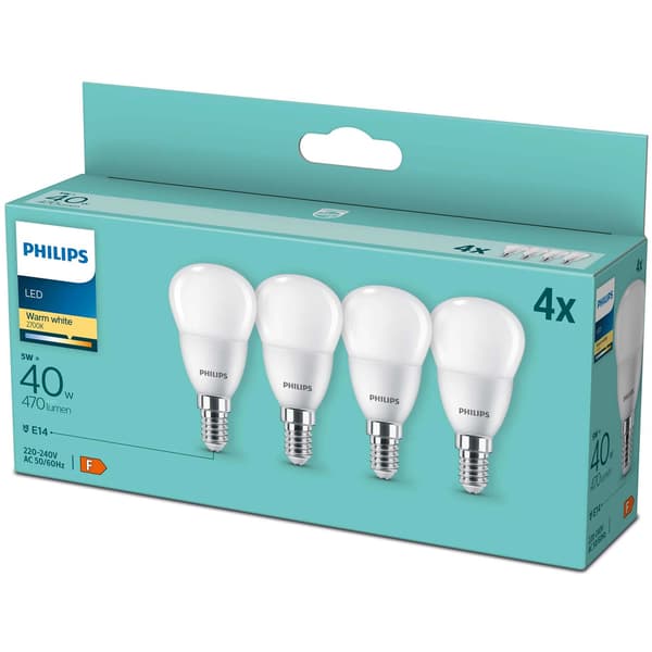 4 kpl LED E14 Globe P45 5W (40W) Frost 470lm