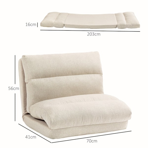 Foldbar gulvstol, med 6-trins justerbart ryglæn, tyk sædepolstring, sengefunktion, hørlook, 70 x 41 x 56 cm, brun