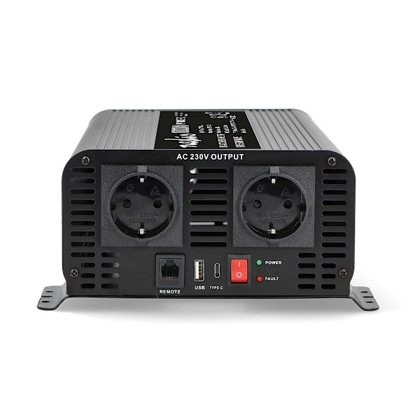 Power Inverter Pure Sine Wave | Ingångsspänning: 12 V DC | Enhetens strömutgångsanslutningar: Typ F (CEE 7/3) / USB-A / USB-C™ | 230 V AC 50 Hz | 1000