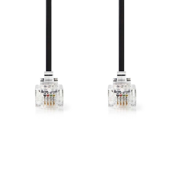 Telekomkabel | RJ11 Hane | RJ11 Hane | 10,0 m | Kabeldesign: Platt | Guldpläterad | Kabeltyp: RJ11 | Svart | Märka