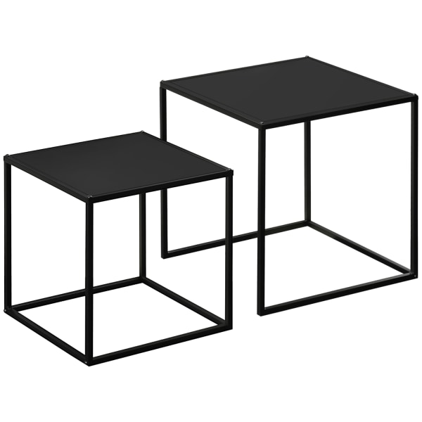 Sofabordsæt Med 2 Sideborde I Moderne Design, Stålstel, Op Til 10 Kg, Sort, 120X59X45Cm