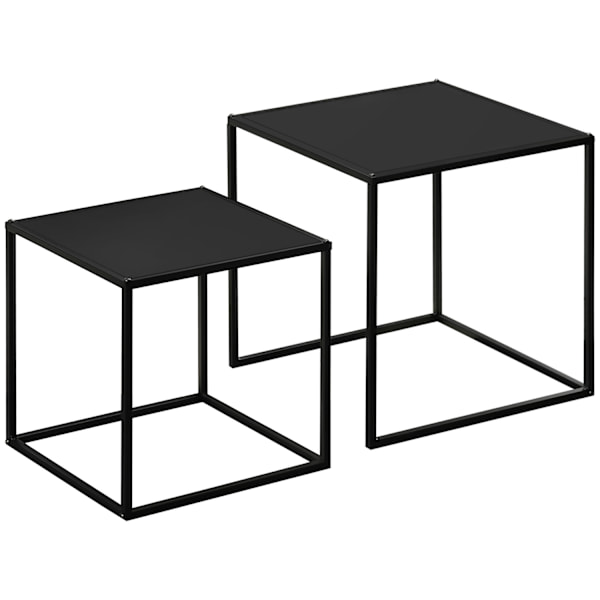 Soffbordsset Med 2 Sidobord I Modern Design, Stålstomme, Upp Till 10 Kg, Svart, 120X59X45Cm