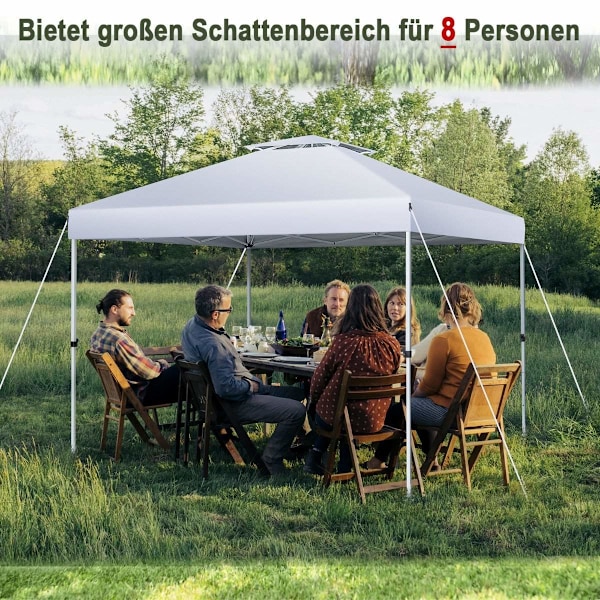 Pop-up katos teltta ulkojuhla teltta säädettävä korkeus 305 x 305 cm hopea valkoinen