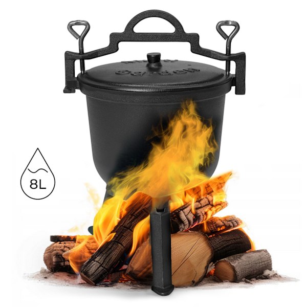 Støbejerns stående kedel 8L, jægergryde, bålgrill, MultiGarden