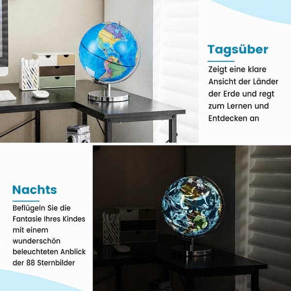 23 cm oplyst globus med metalbase og stjernebilledekort