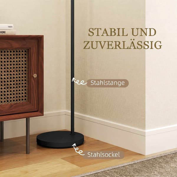 Sort gulvlampe med hvid stofskærm, E27-fatning