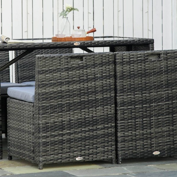 Polyrattan Havemøbler Til 4 Personer, Rattan Spisegruppe, Siddegruppe Med Sofasæt, Stål, Grå
