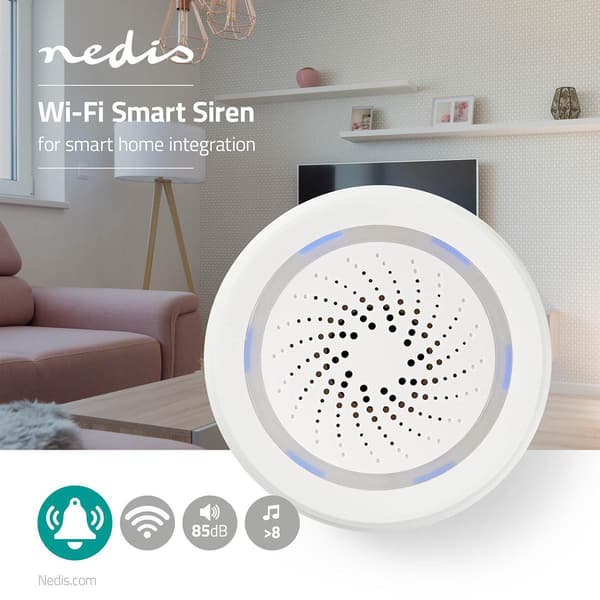 SmartLife-Sirene | Wi-Fi | Strømforsyning | 8 Lyde | 85 dB | Android™ / IOS | Hvid