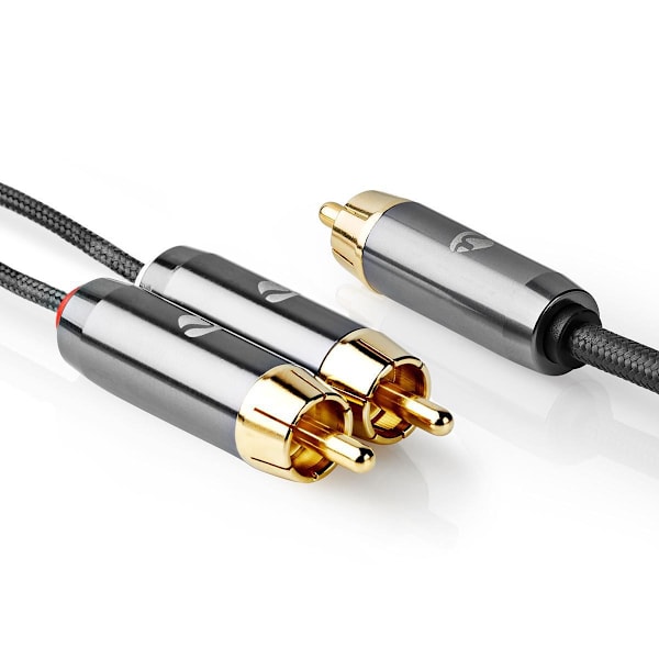 Subwoofer kabel | RCA Hanstik | 2x RCA Hanstik | Guldplateret | 3.00 m | Runde | 4.5 mm | Grå / Gun Metal Grå | Cover Window Box