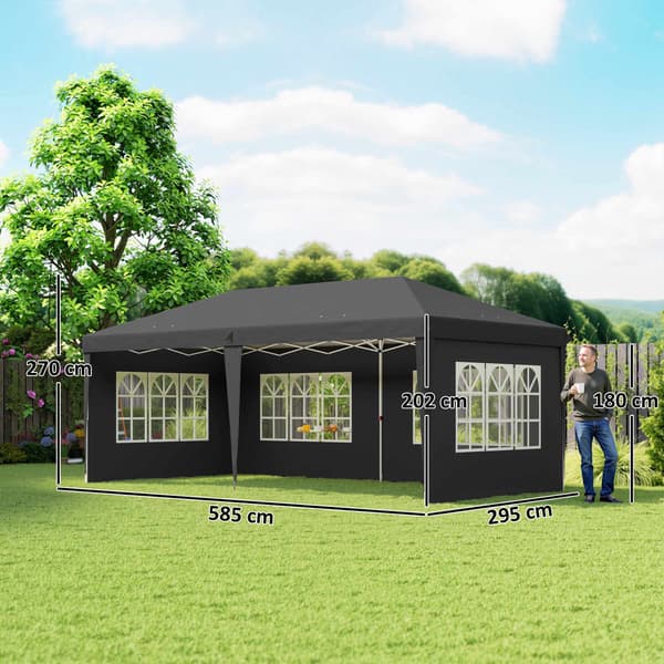 Pop-up vandtæt pavillon 3x6m med UV-beskyttelse, sort