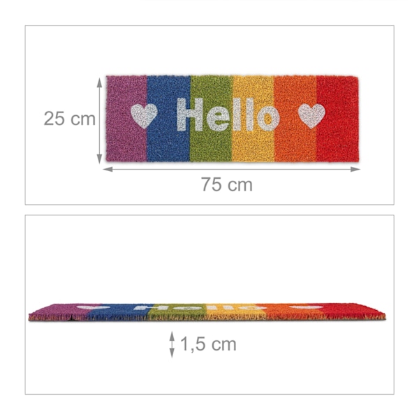 Kokos dörrmatta "Hello" regnbåge
