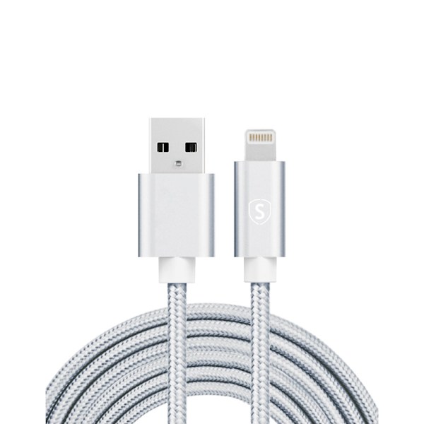 USB-Lightning-kaapeli, 2,4A, 3m, Nylon - hopea
