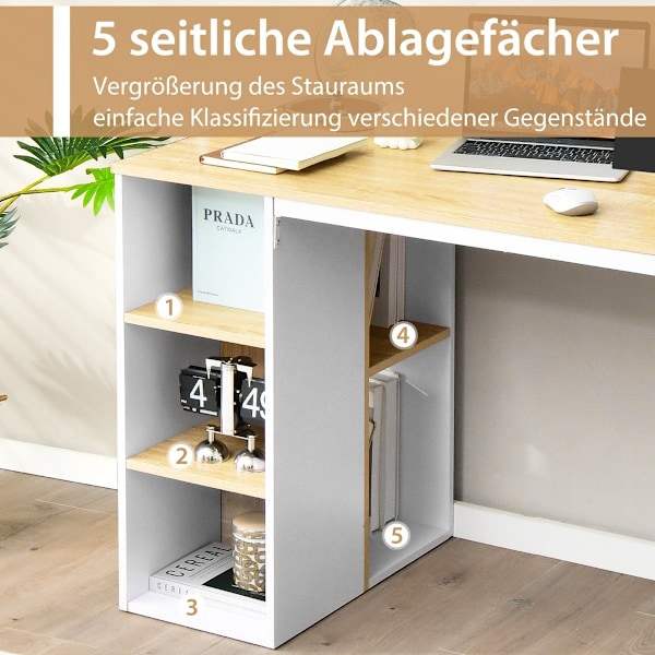 Skrivebord med 5 rum & metalstel Moderne computerbord Arbejdsbord Natural