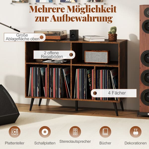 Pladespillerstativ med vinylopbevaring, rustik brun