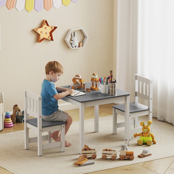 Børnebord og stolesæt, 3 dele, grå, træ