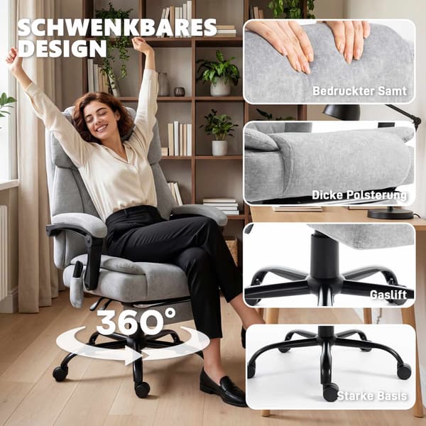 Ergonomisk kontorstol med massage og varme, kan lænes tilbage 135