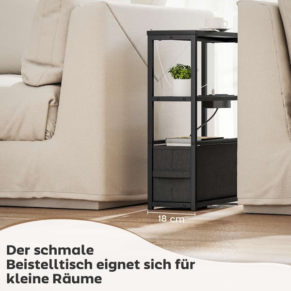 Sidebord med ladestation, sort, 45x18x60cm