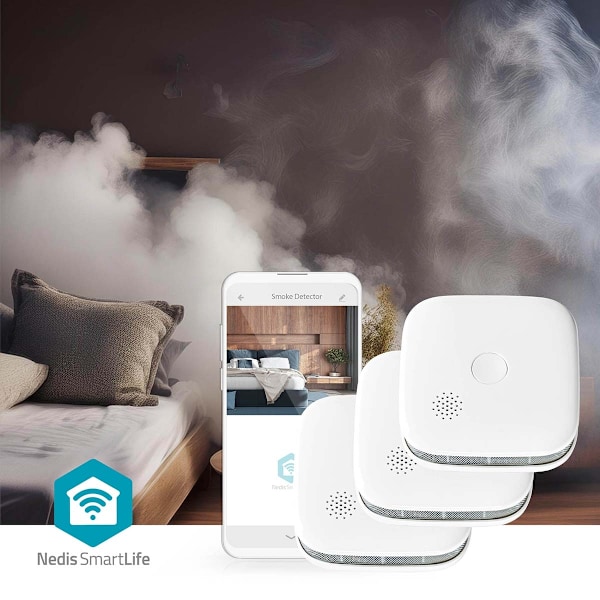 SmartLife Rökdetektor | Wi-Fi | Batteridriven | Givarens livscykel: 10 år | EN 14604 | Max. batteritid: 24 månader | 85 dB | Vit | 3 st