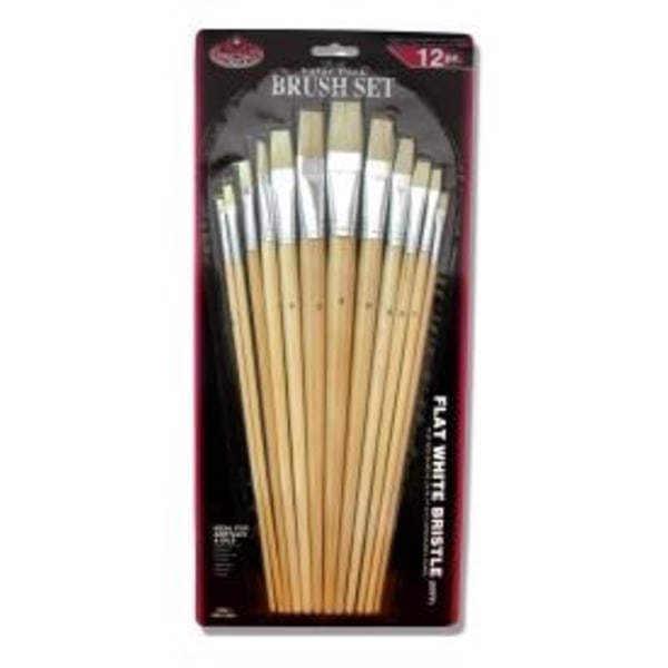 R&L White Bristle Flat Brush Set (styv) - 12 st