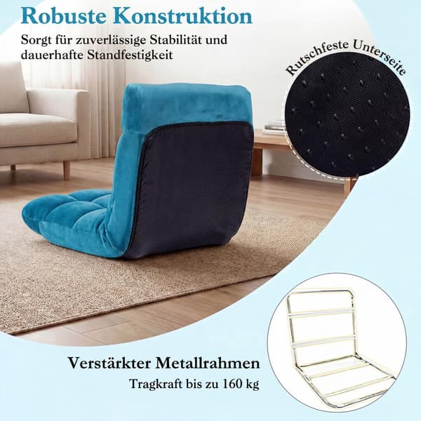 Sammenklappelig gulvstol, mørkeblå, justerbar i 14 positioner