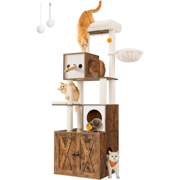 2-i-1 Cat Tree & Kattlåda skåp - Space Saver!