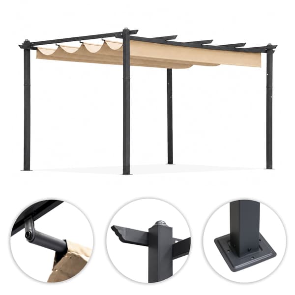 Havepergola 3x4m, stålramme, beige baldakin