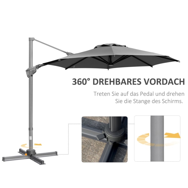 Parasol Ø300 Cm Krank Paraply Cantilever Paraply Med Krank Enhed Solafskærmning Aluminium Roma Paraply Vippevinkel Justerbar Mørkegrå
