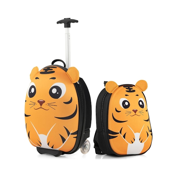 2-osainen lasten matkalaukku & reppu pyörillä ja 3-vaiheisella teleskooppikahvalla 12"+16" lastenvaunu Tiger