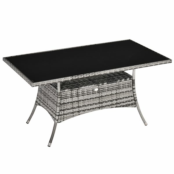 Havebord Glasbord Polyrattan Sikkerhedsglas Grå Sort 150X85X74Cm