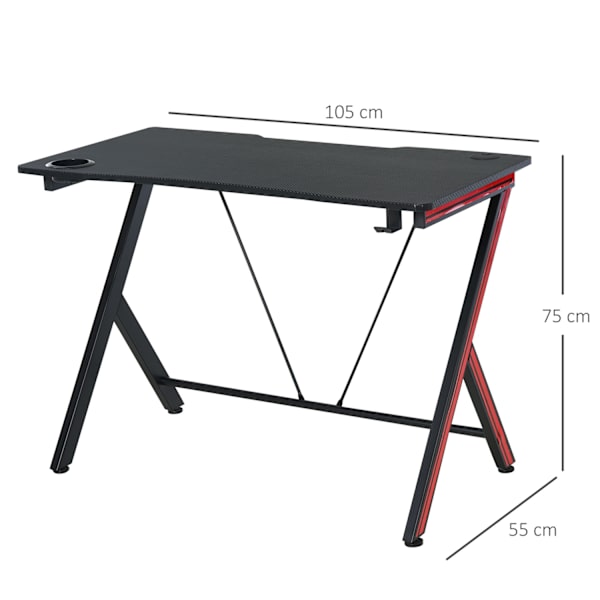 Gaming Bordskrivebord Med Hovedtelefonkrog Og Kopholder, Stål + Mdf, Sort, 105X55X75Cm