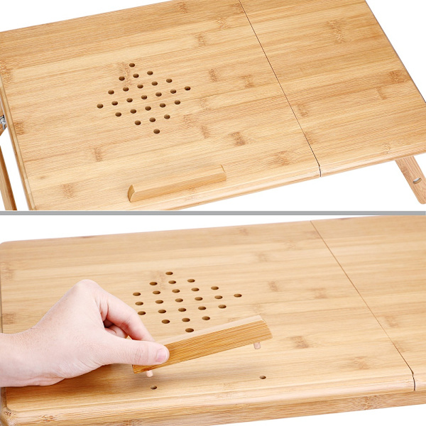 Bambu laptopbord med ventilationshål och låda