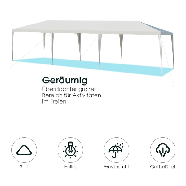 Festtelt 3m x 9m Vandtæt Udendørs Gazebo Hvid